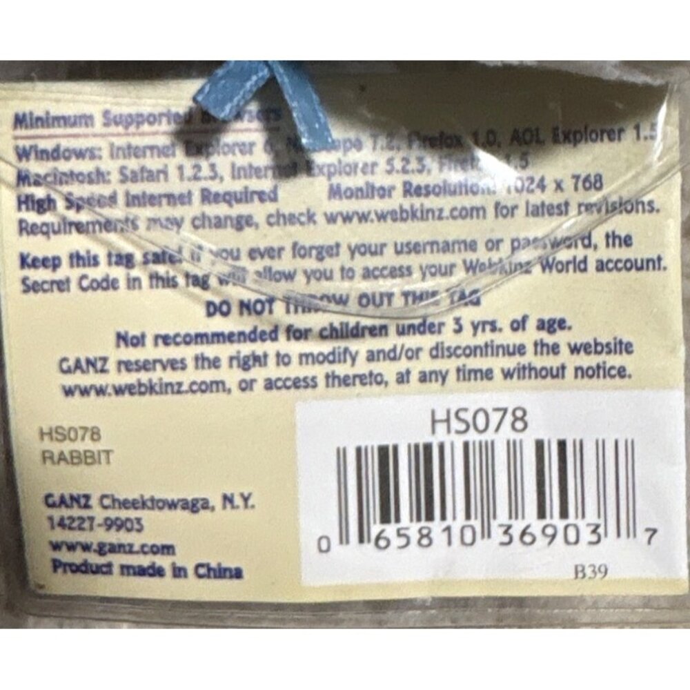 Webkinz Rabbit Plush Lil Kinz Ganz Sealed Code HS078 Collectible Easter - Picture 10 of 13